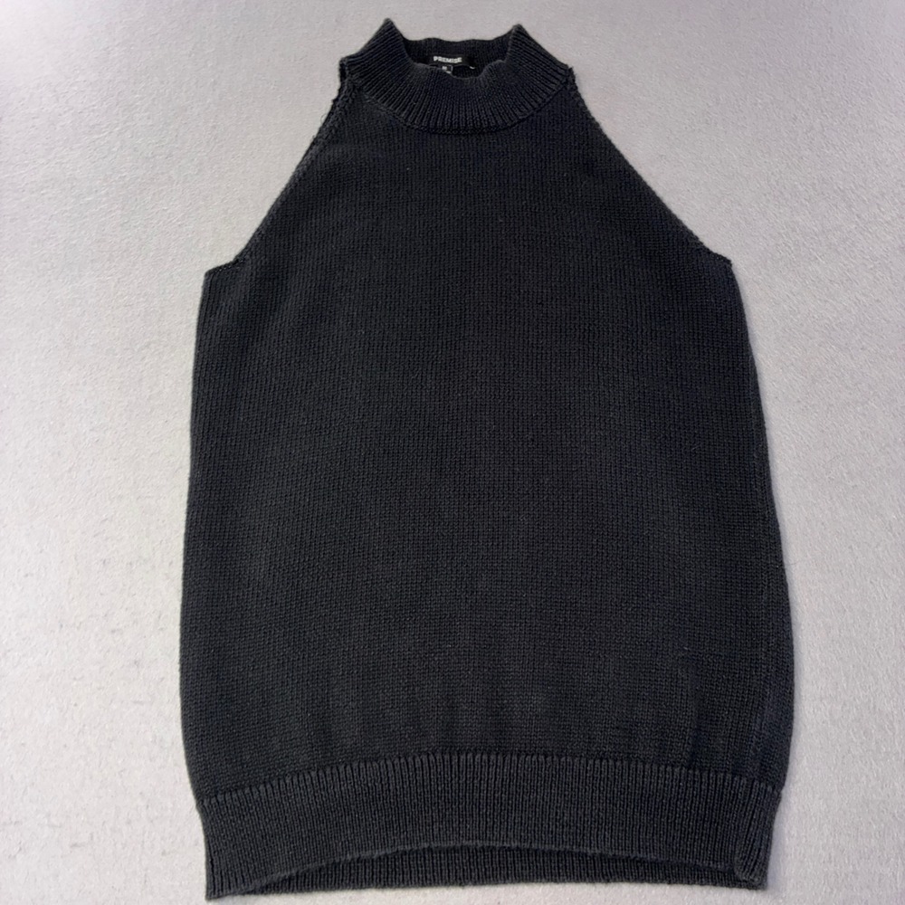 Premise Sweater Tank Women Medium Black Mock Neck Halter Ribbed Knit Top